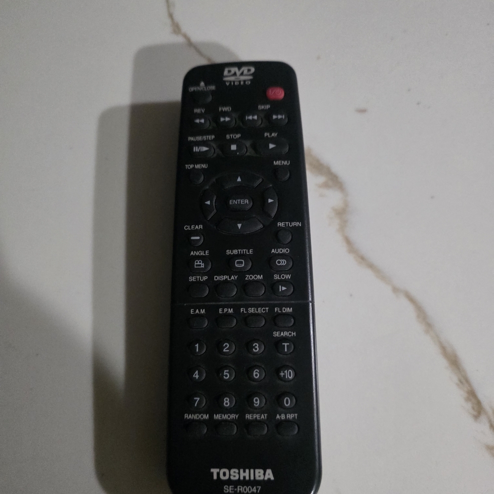 Toshiba Black DVD Remote Control with White Button Labels
